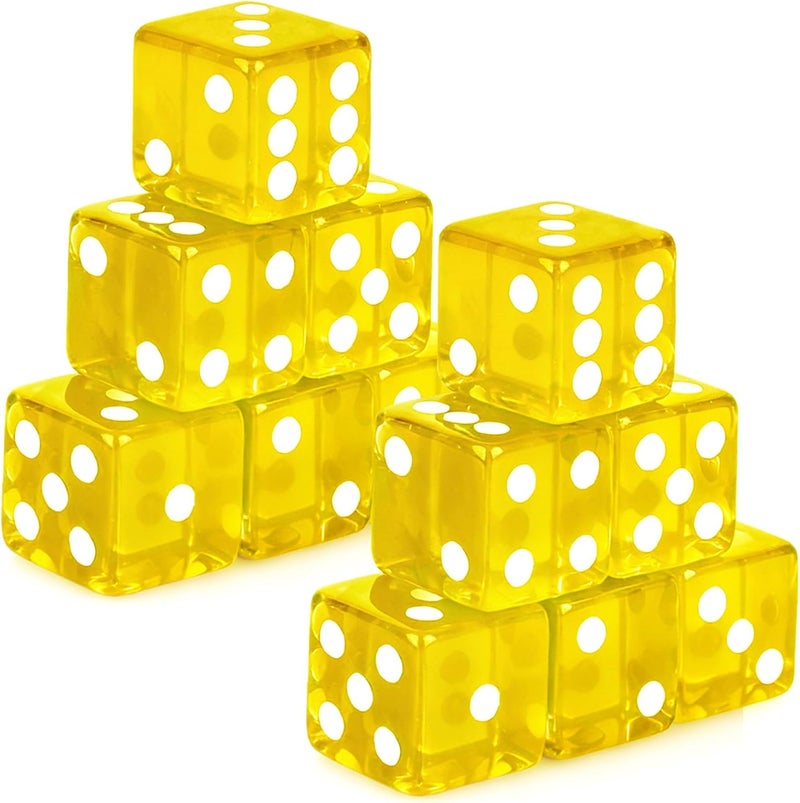 Abilat 12 Pieces 19mm Casino Dice Set Acrylic Translucent 6 Sided Game Dices Square Corner Dice for Casino Vegas Theme Birthday Party Supplies Board Games Table Games (Yellow) - Image 1